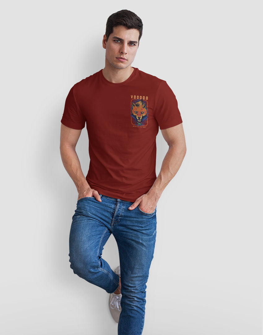 Men's maroon Voodo fox graphic printed tshirt