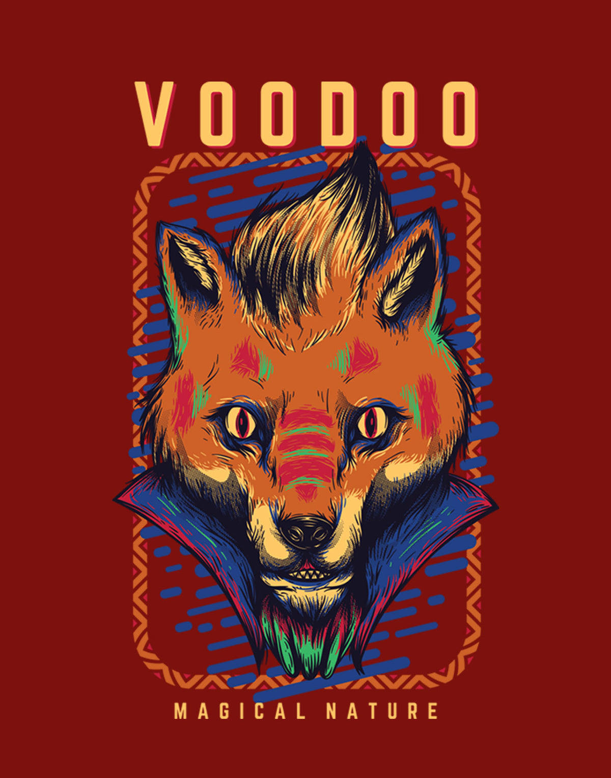 Men's maroon Voodo fox graphic printed tshirt