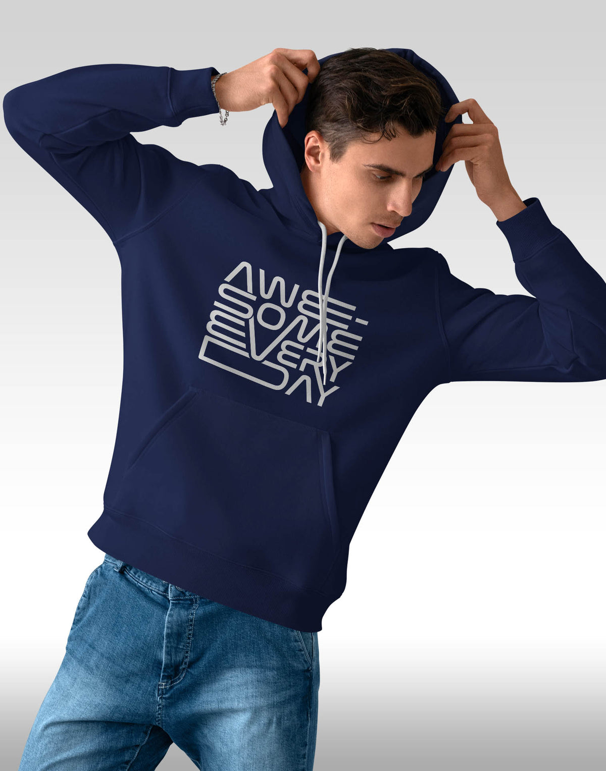 Men's navy blue awesome everyday graphic printed hoodie