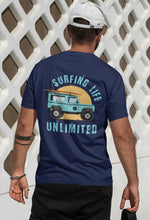 Men's navy blue graphic printed tshirt surfing life