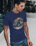Men's navy blue jeep offroad graphic printed tshirt