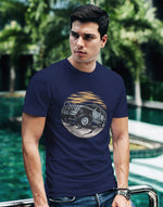 Men's navy blue jeep offroad graphic printed tshirt