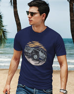 Men's navy blue jeep offroad graphic printed tshirt