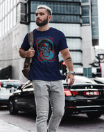 Men's navy bluerocabilly monkey graphic printed tshirt