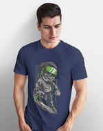 Men's navy blue rocket kid graphic printed tshirt