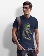 Men's navy blue rocket kid graphic printed tshirt