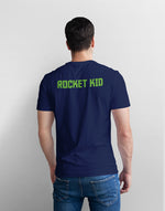 Men's navy blue rocket kid graphic printed tshirt