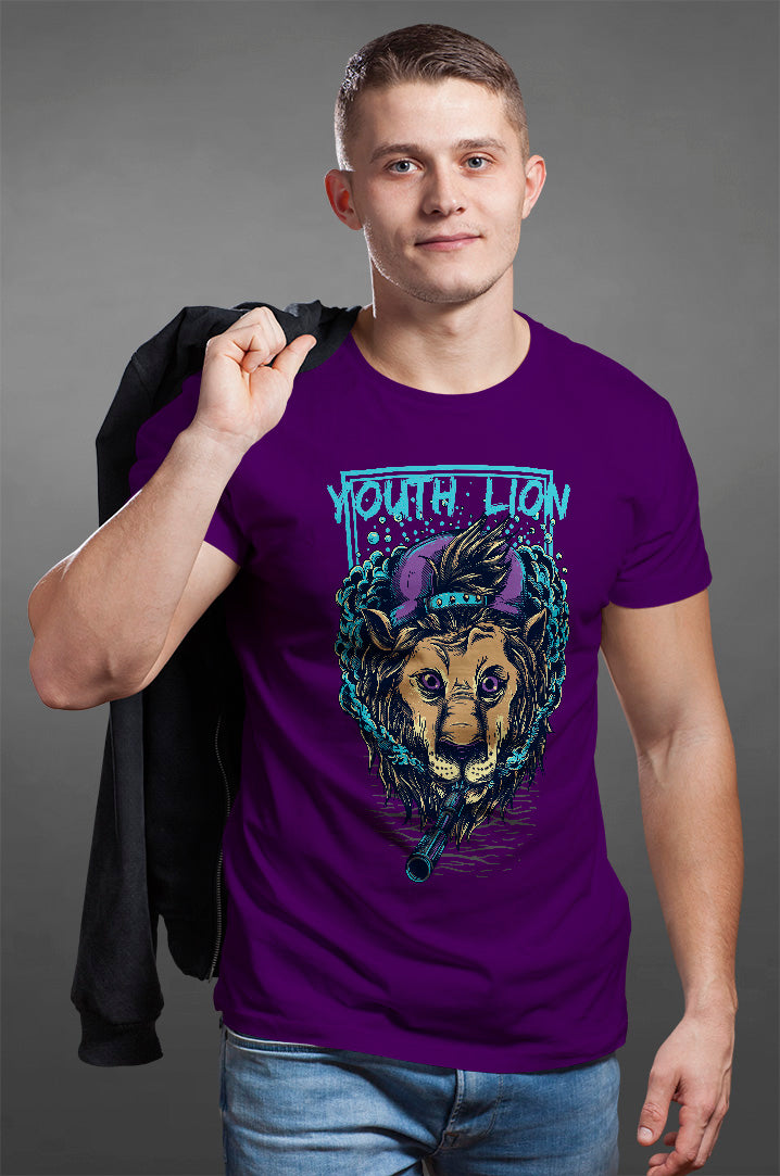 Men's purple graphic tshirt youth lion