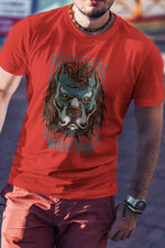 Men's red graphic printed tshirt wild dog