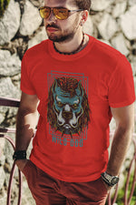 Men's red graphic printed tshirt wild dog