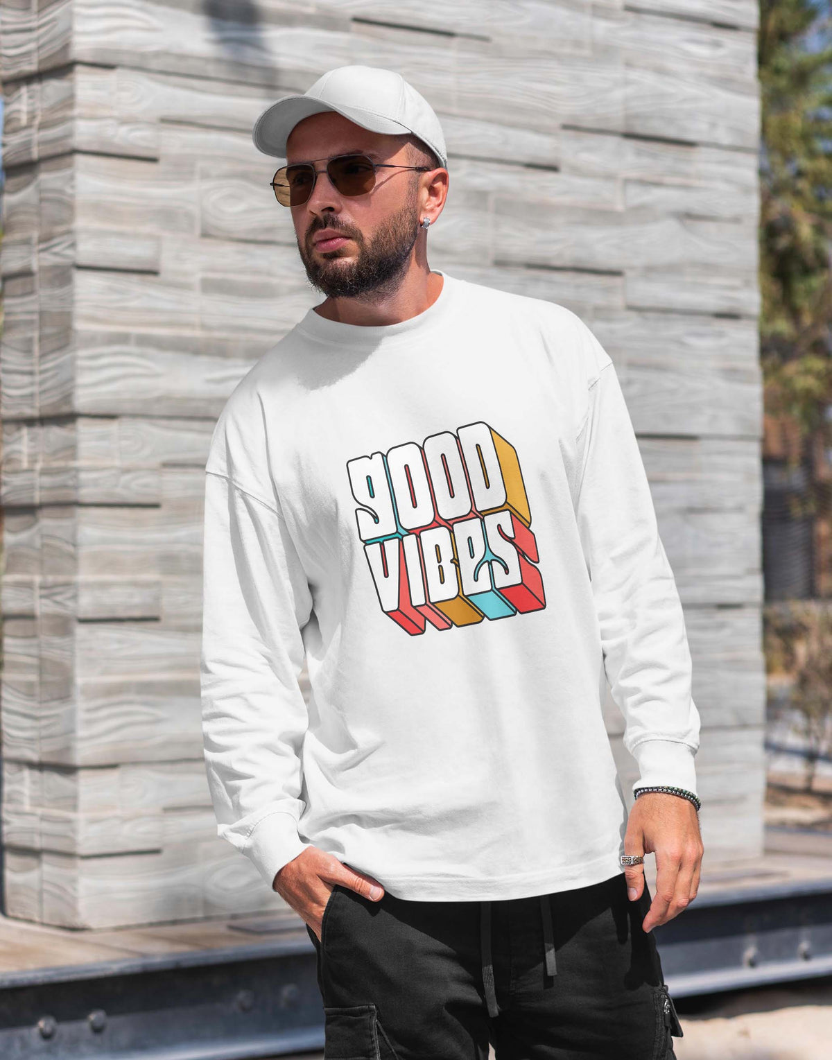 Men's white good vibes graphic printed sweatshirt