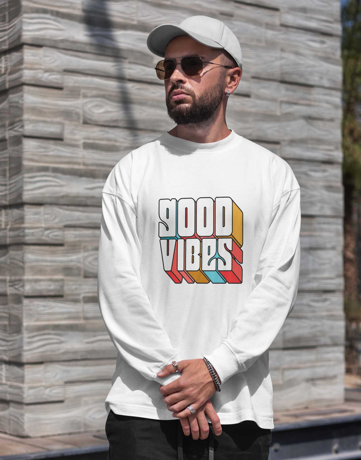 Men's white good vibes graphic printed sweatshirt