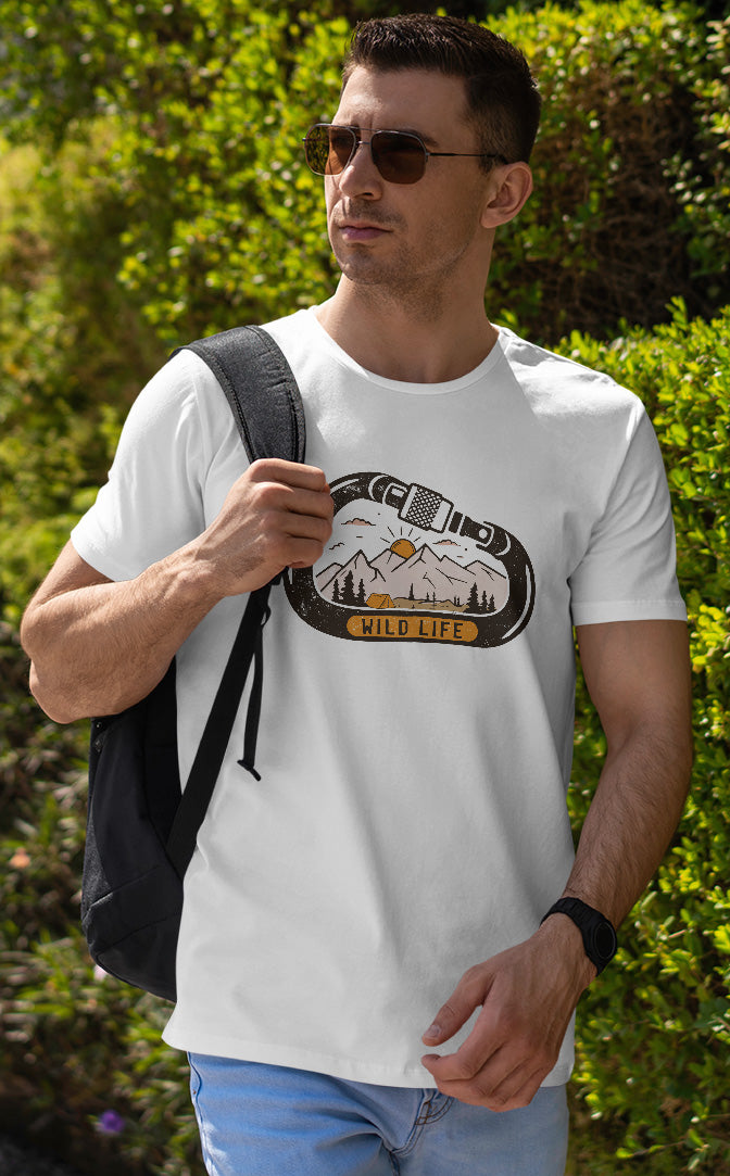 Men's white graphic printed tshirt wild life