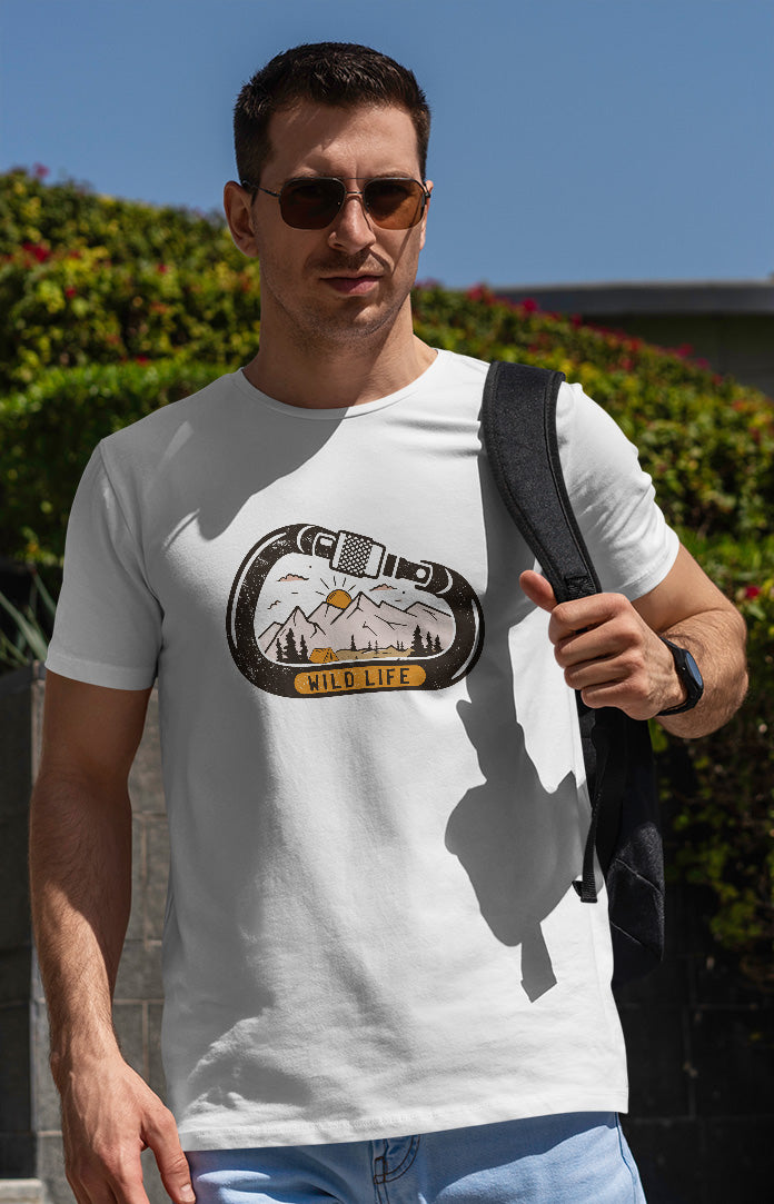 Men's white graphic printed tshirt wild life