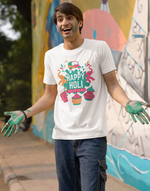Unisex White happy holi festival graphic printed tshirt