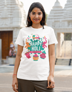 Unisex White happy holi festival graphic printed tshirt