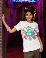 Unisex White happy holi festival graphic printed tshirt