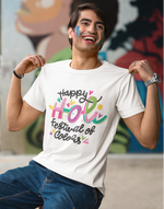 Unisex White happy holi festival of colors graphic printed tshirt