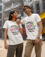 Unisex White happy holi festival of colors graphic printed tshirt