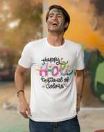 Unisex White happy holi festival of colors graphic printed tshirt