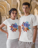 Unisex White holi graphic printed tshirt