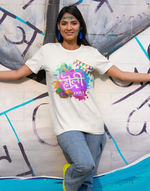 Unisex White holi hai graphic printed tshirt