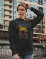 Unisex black adventure graphic printed sweatshirt