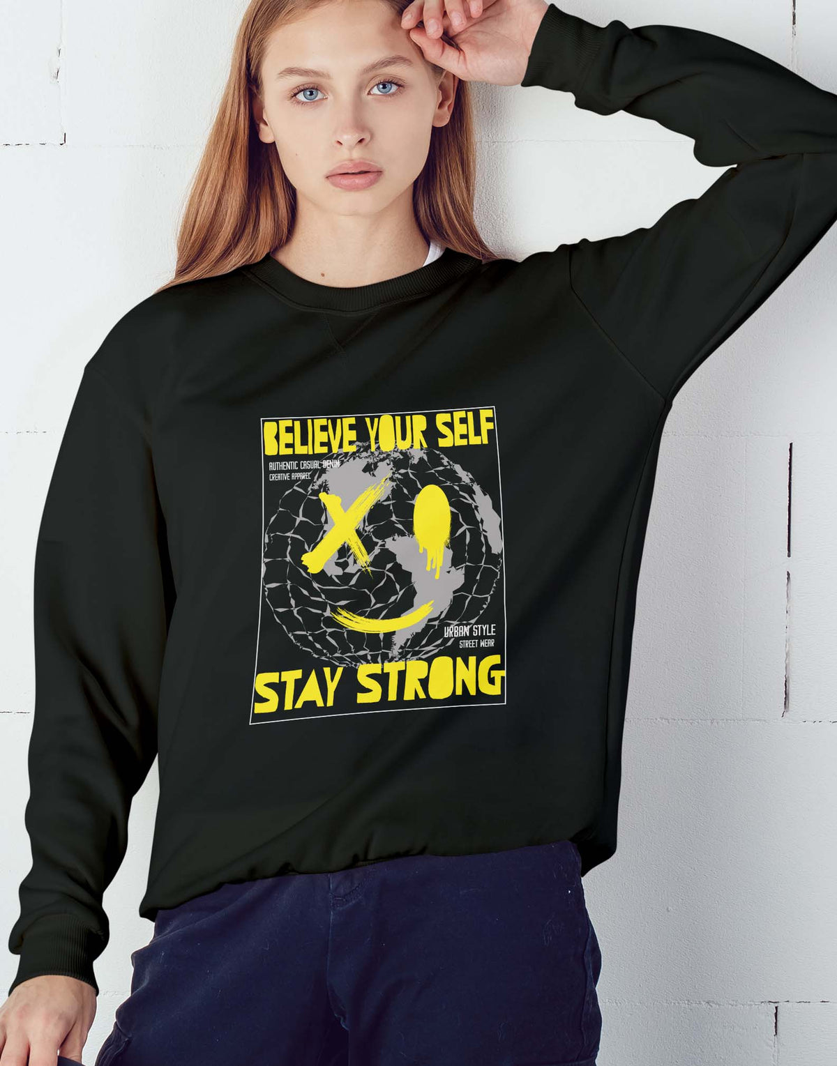 Unisex black believe yourself graphic printed sweatshirt