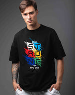 Unisex black strong graphic printed oversized tshirt