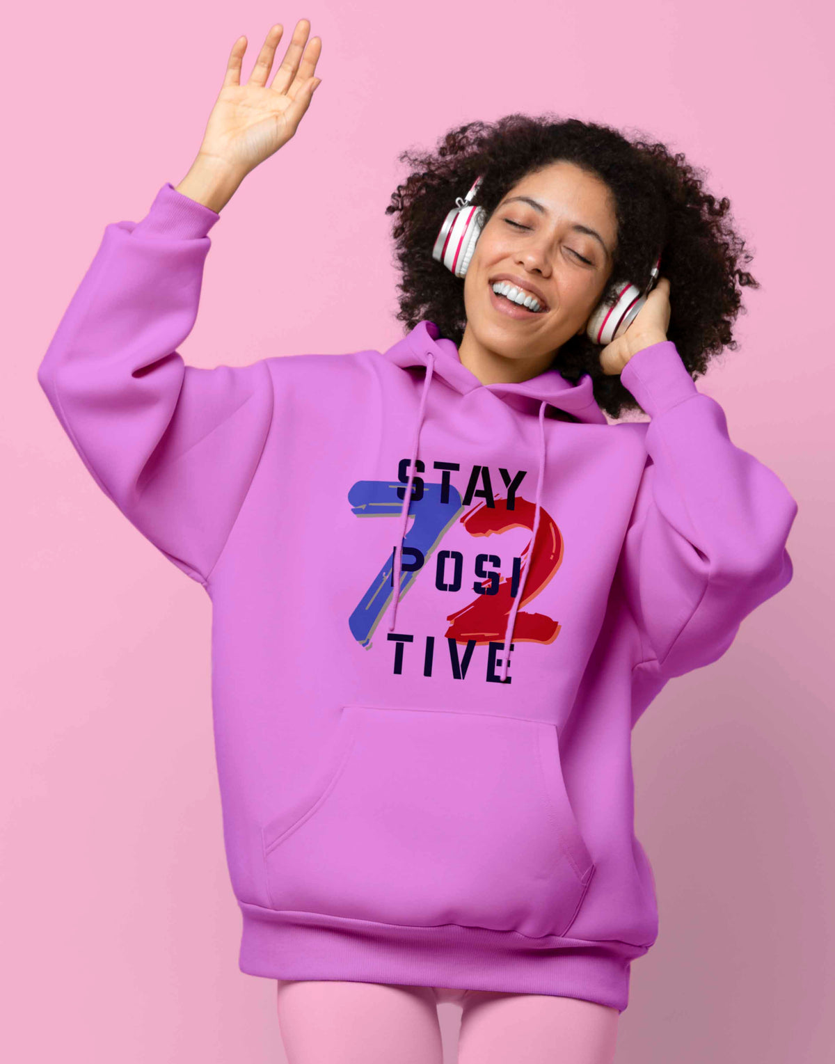 Unisex lavender stay positive graphic printed hoodie