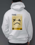 Unisex white fake smile graphic printed hoodie