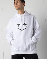 Unisex white fake smile graphic printed hoodie