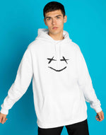 Unisex white fake smile graphic printed hoodie