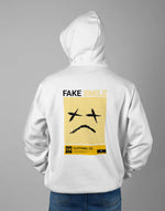 Unisex white fake smile graphic printed hoodie