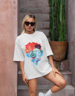 Unisex white scenic painting graphic printed oversized tshirt