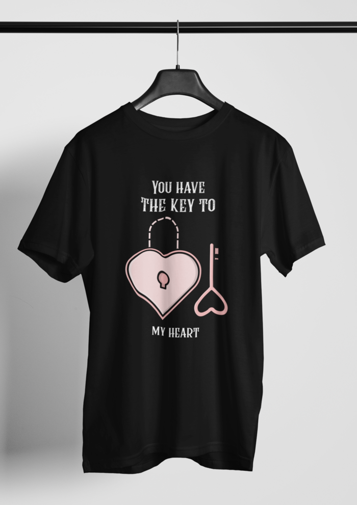 Valentine's day You have the key to my heart graphic printed Round neck tshirt