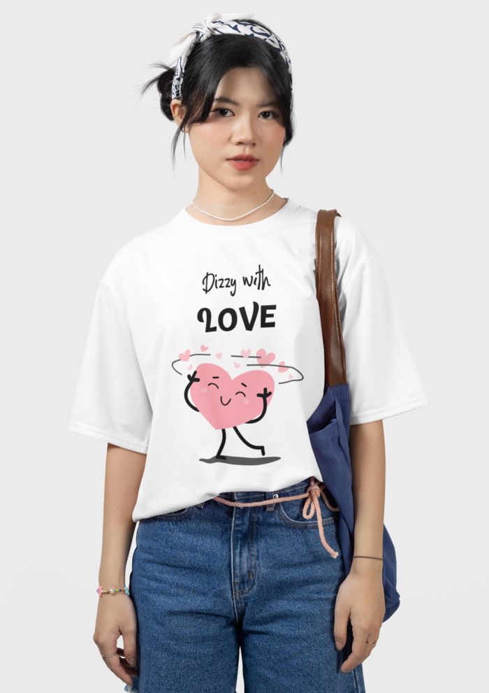 Valentine's day Dizzy with love graphic printed Oversized tshirt