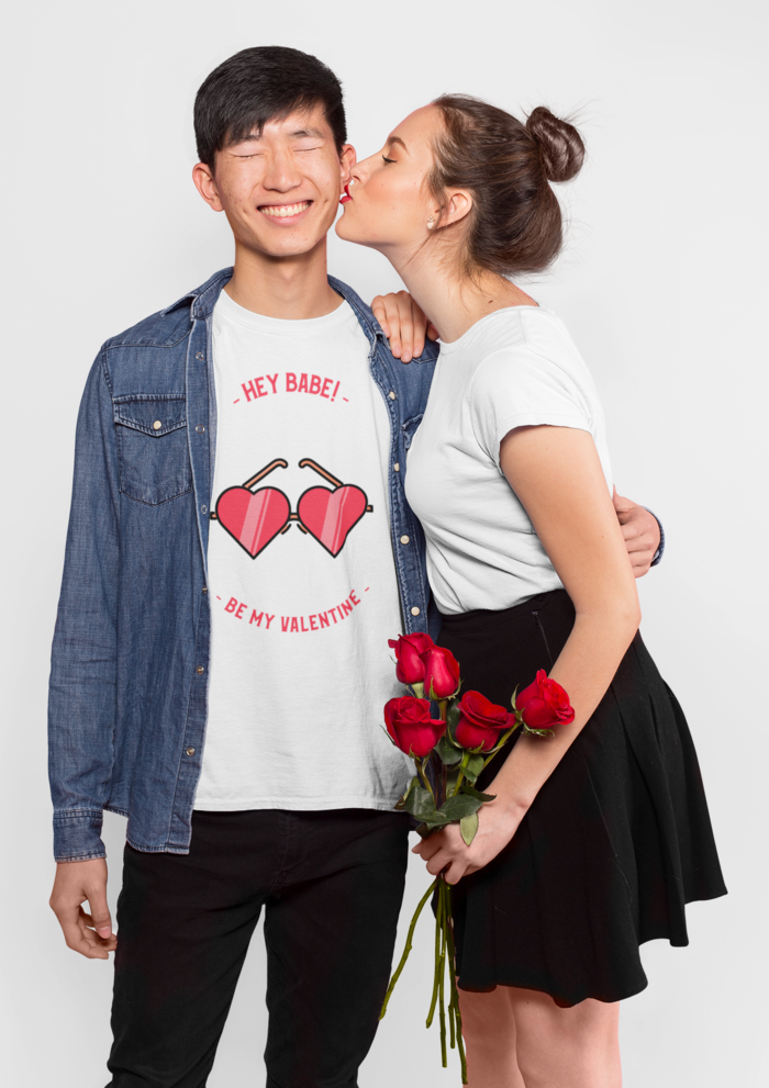 Valentines day Hey babe be my valentine graphic printed Round Neck tshirt