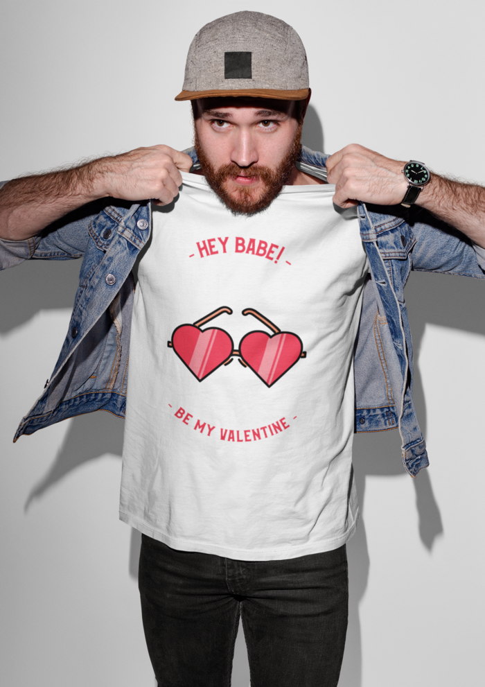 Valentines day Hey babe be my valentine graphic printed Round Neck tshirt