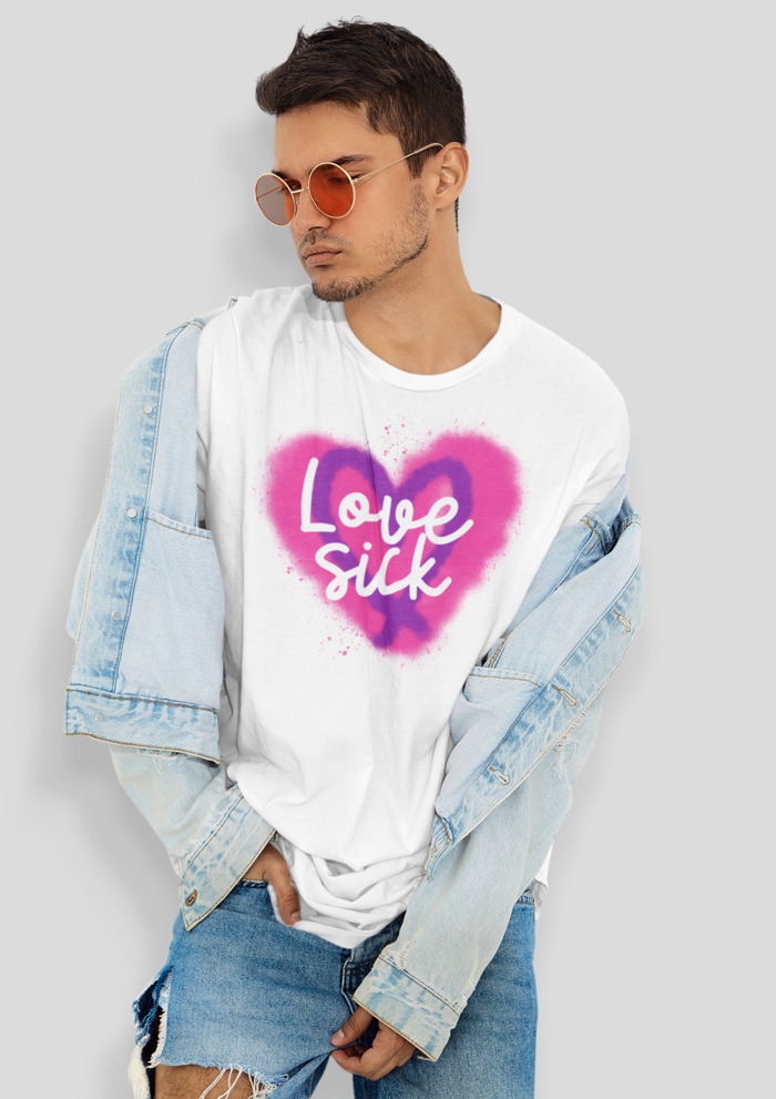 Valentines day Love sick graphic printed Round Neck tshirt