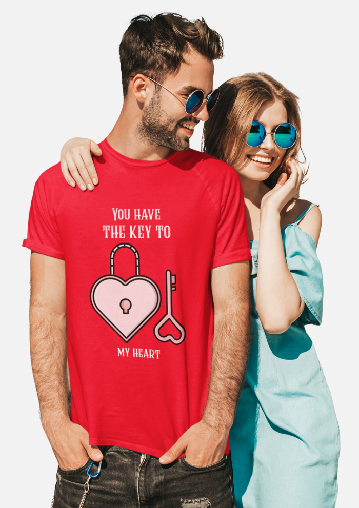 Valentine's day You have the key to my heart graphic printed Round neck tshirt