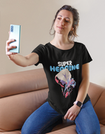 Women's Black Super Heroine graphic printed tshirt