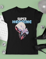 Women's Black Super Heroine graphic printed tshirt