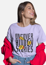 Lavender Uncover hidden stories graphic printed Oversized tshirt