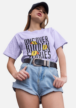 Lavender Uncover hidden stories graphic printed Oversized tshirt