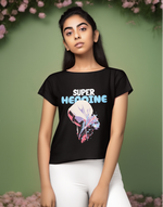Women's Black Super Heroine graphic printed tshirt