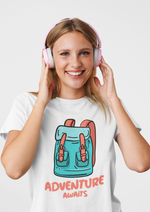 Adventure awaits graphic printed round neck tshirt