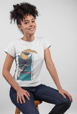 The tropical bird graphic printed round neck tshirt