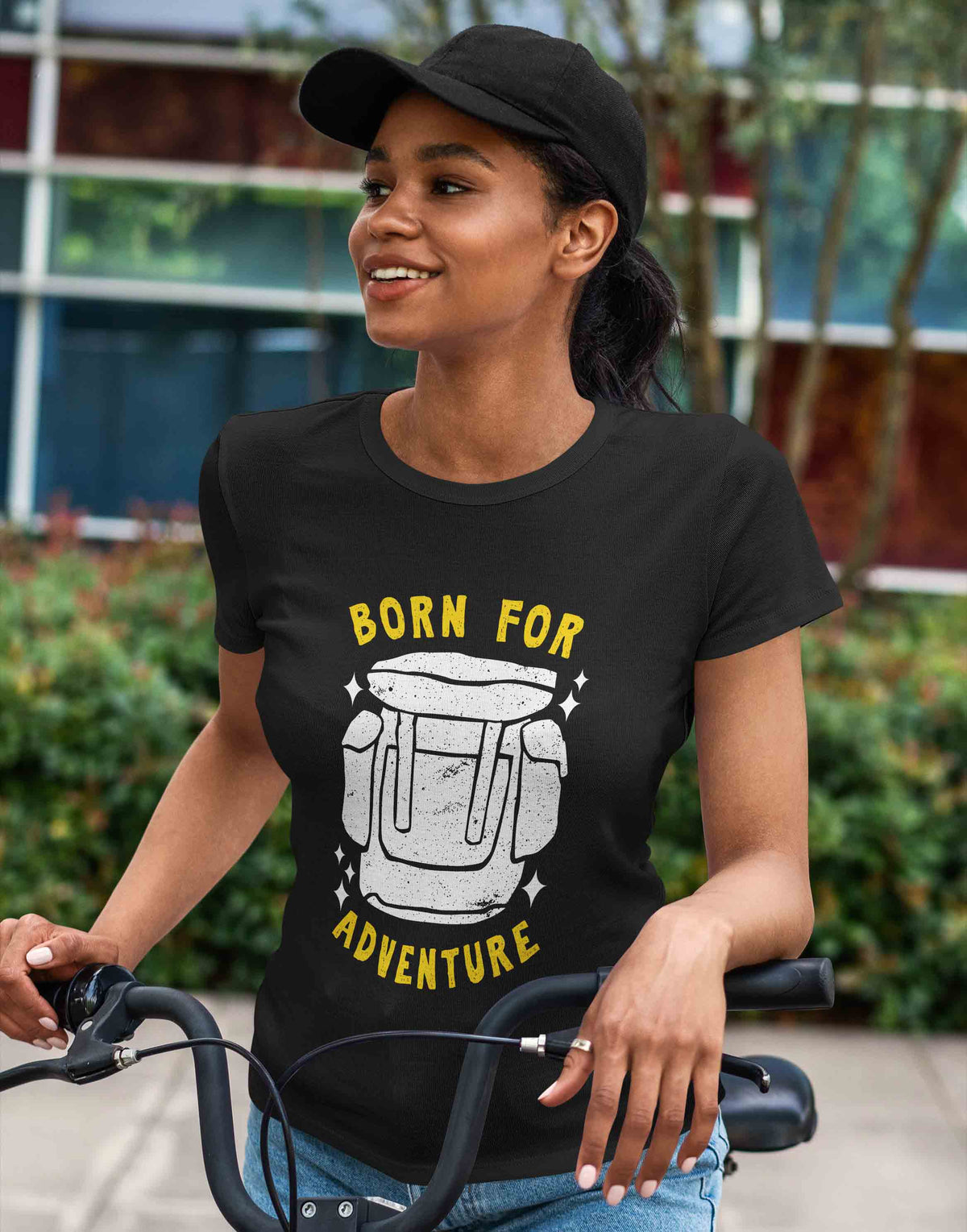 Women's black born for adventure graphic printed tshirt