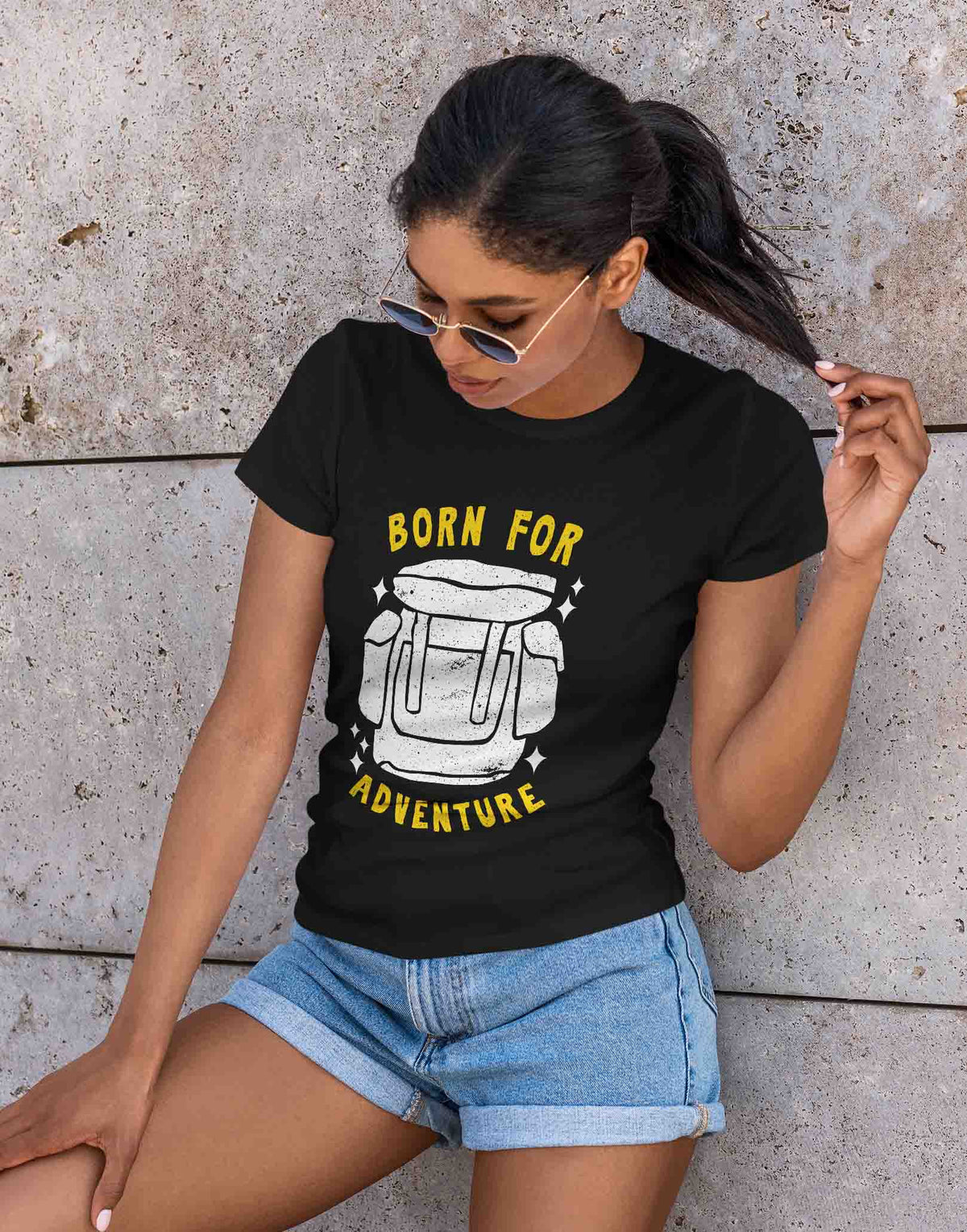 Women's black born for adventure graphic printed tshirt